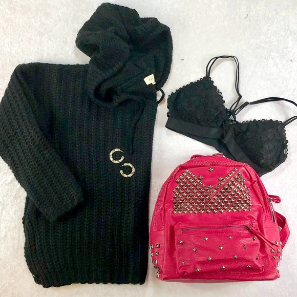 Chunky Knit Black Hooded Sweater NWT | Soft Mohair Blend Pullover | Sizes S & M - Picture 3 of 10